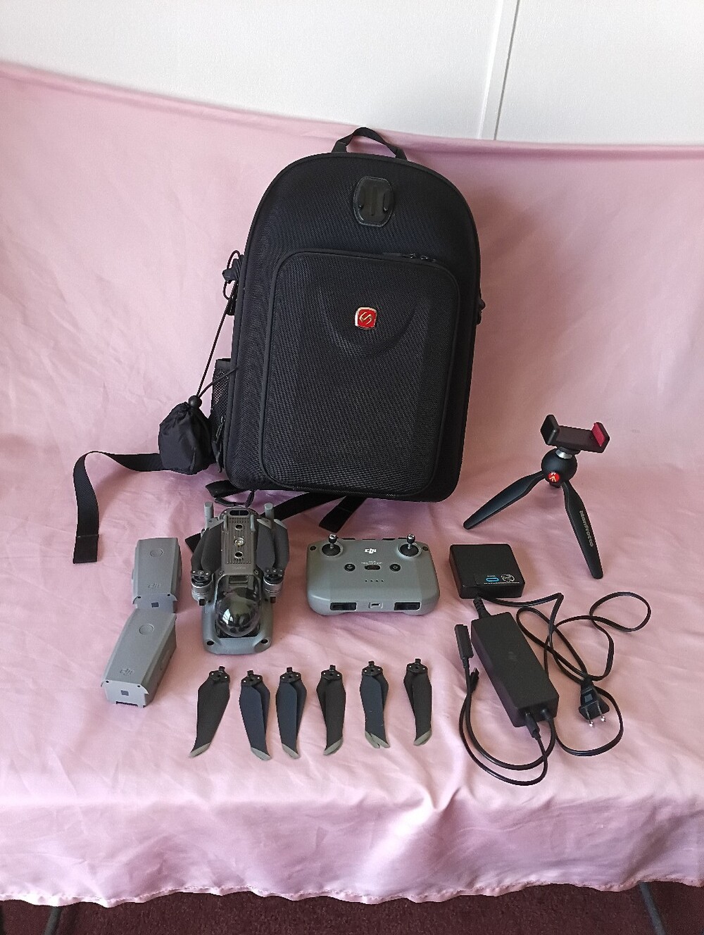 DJI Mavic Air 2 drone with accessories and backpack